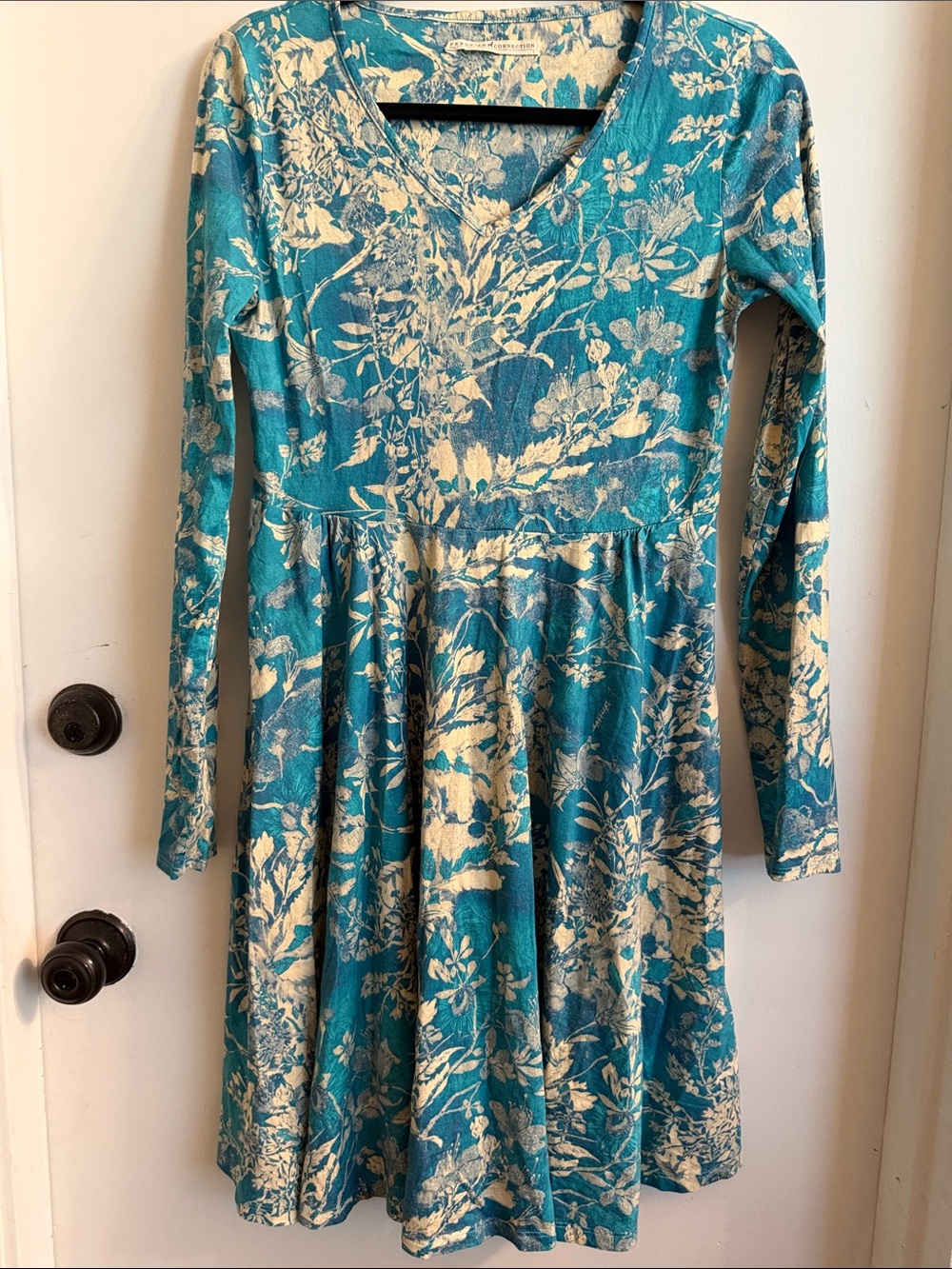 Peruvian Connection Sz Small Persephone Dress Floral Blue 100% Pima Cotton pool - Picture 2 of 5
